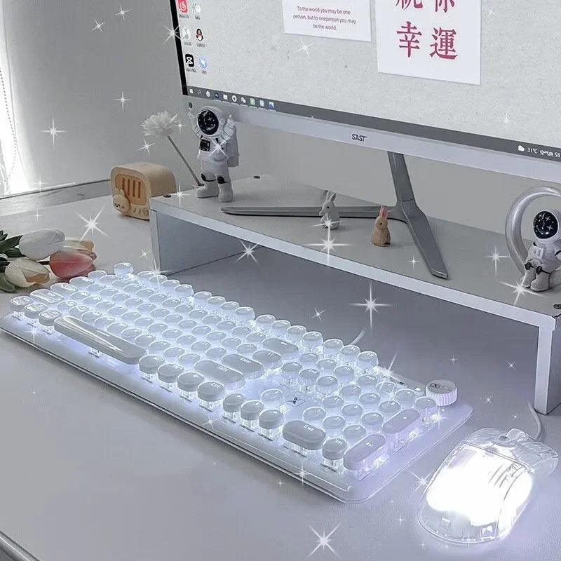 Crystal Ice Mechanical Keyboard Full Transparent Punk Nearly Invisible Wired Keyboard White Light Blue Axis Knob Version Punk Single Keyboard - Lizard Vigilante