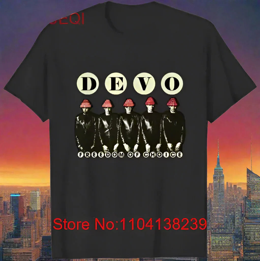 Devo 'Freedom of Choice' Band T-Shirt in Black Cotton, Long & Short Sleeve Options - Premium tee from Lizard Vigilante - Just $25.88! Shop now at Lizard Vigilante