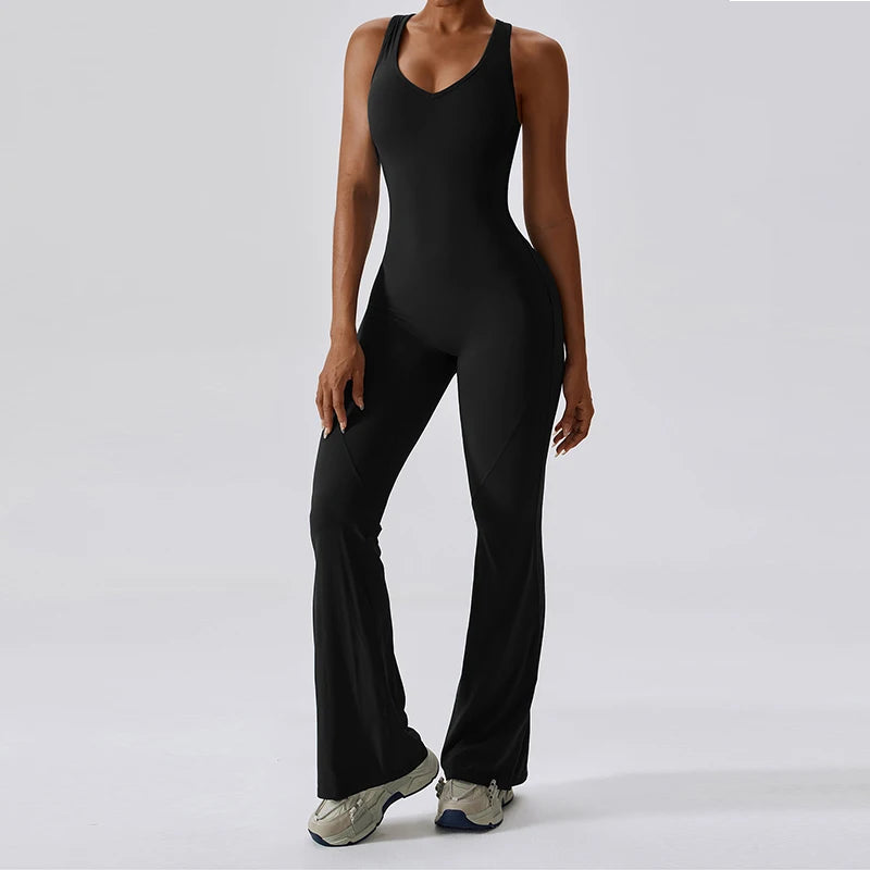 Sexy Back V Jumpsuit Gym Set Women Training Yoga Suit Sportswear Women Sports Jumpsuit Fitness Rompers Stretch Workout Bodysuits - Premium  from Lizard Vigilante - Just $36.99! Shop now at Lizard Vigilante