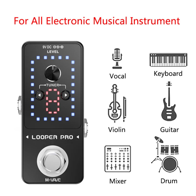 M-VAVE Looper Pro Guitar Effect Pedal 9 Loops 40 Minutes Recording Time Loop Station with Tuner Unlimited Overdub Guitar Pedal - Premium  from Lizard Vigilante - Just $70.99! Shop now at Lizard Vigilante