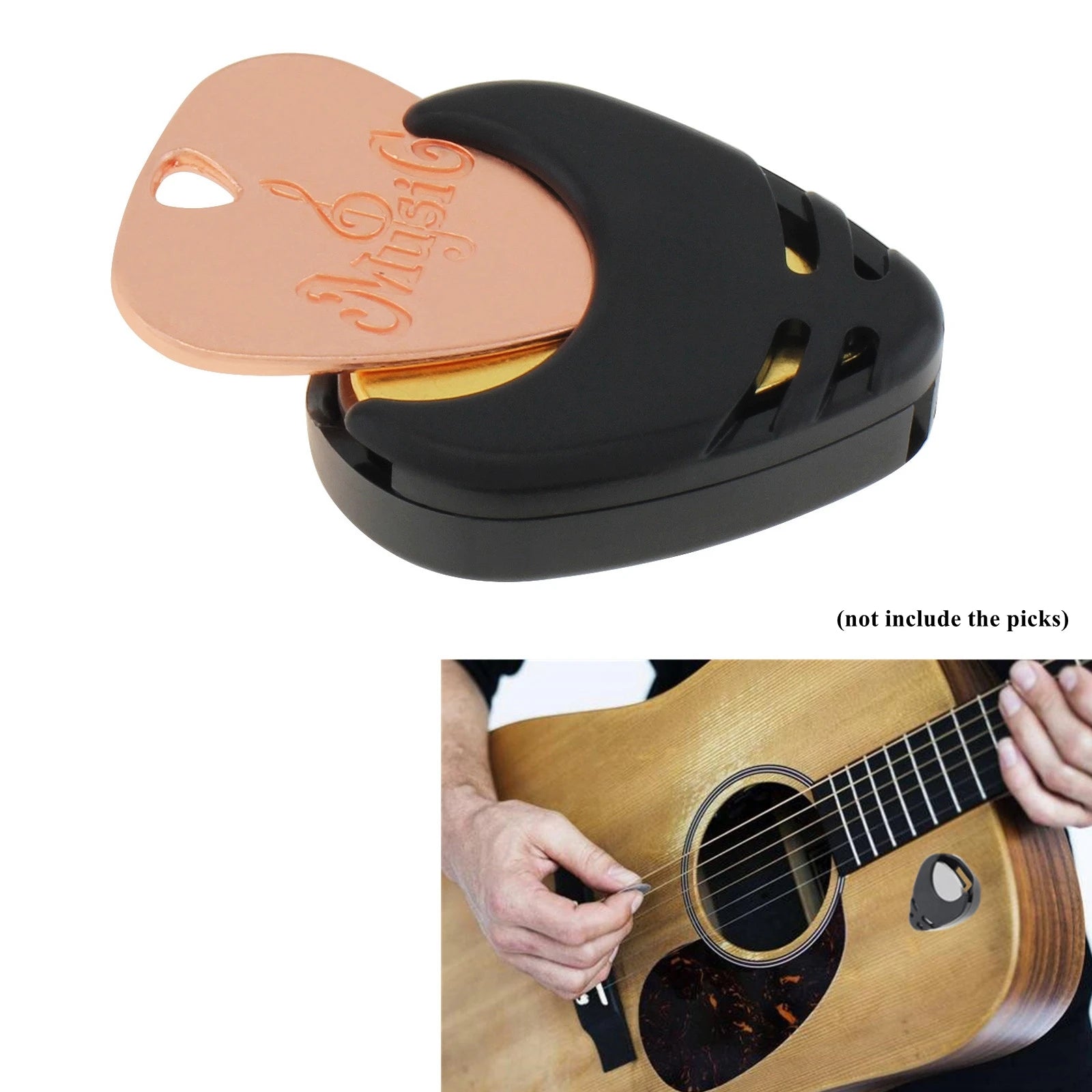 Black Plastic Stick on Guitar Pick Holder for Acoustic Ukulele / Guitar / Bass with Adhesive Back, Convenient Picks Placement - Premium pick holder from Lizard Vigilante - Just $8.99! Shop now at Lizard Vigilante