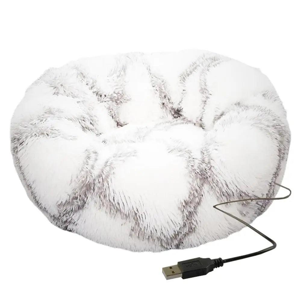 Round Dog Bed House Dog Mat Long Plush Cats Nest USB Heating Dog Basket Pet Cushion Soft Sleeping Pets Winter Warmth Supplies - Premium pet bed from Lizard Vigilante - Just $31.99! Shop now at Lizard Vigilante