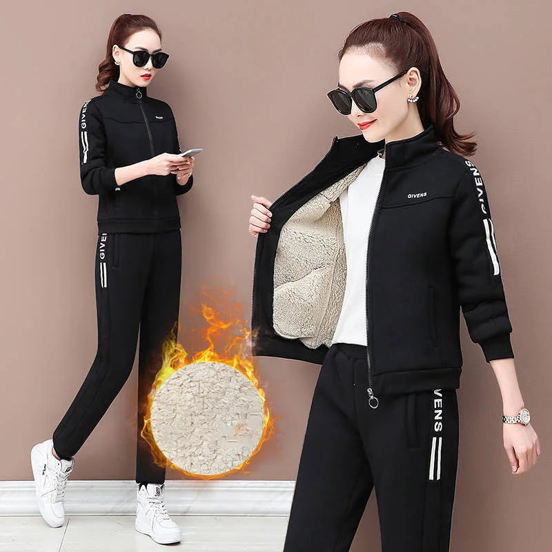 Elegant Winter Two-Piece Set: Thickened Lamb Fleece Hoodie Jacket & Wide Leg Pants for Women - Premium hoodie set from Lizard Vigilante - Just $44.88! Shop now at Lizard Vigilante