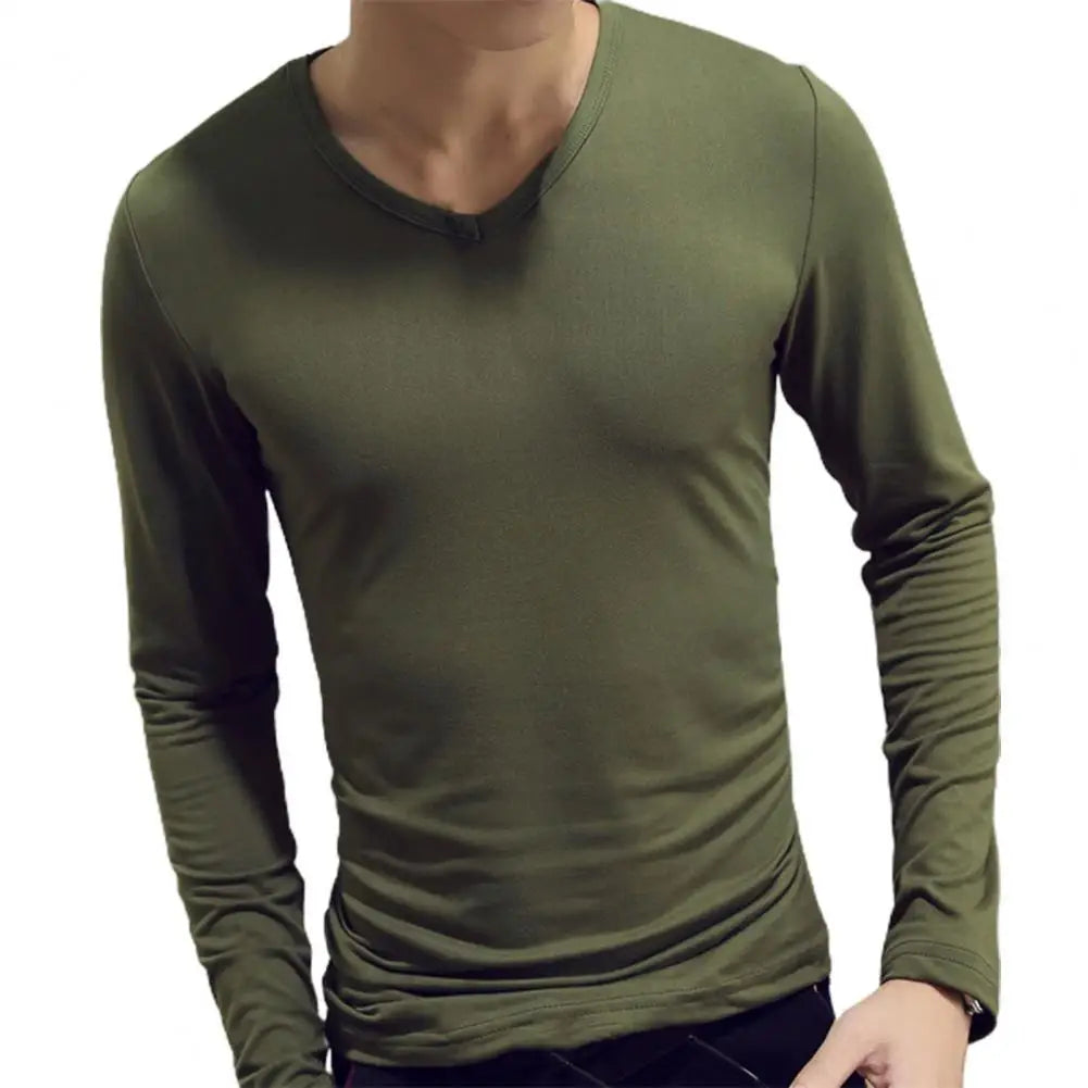 Men's Sports Gym Long Sleeve Slim Fit V-Neck T-Shirt – Solid Color Casual Fitness Base Shirt for Autumn & Winter - Premium t-shirt from Lizard Vigilante - Just $16.66! Shop now at Lizard Vigilante