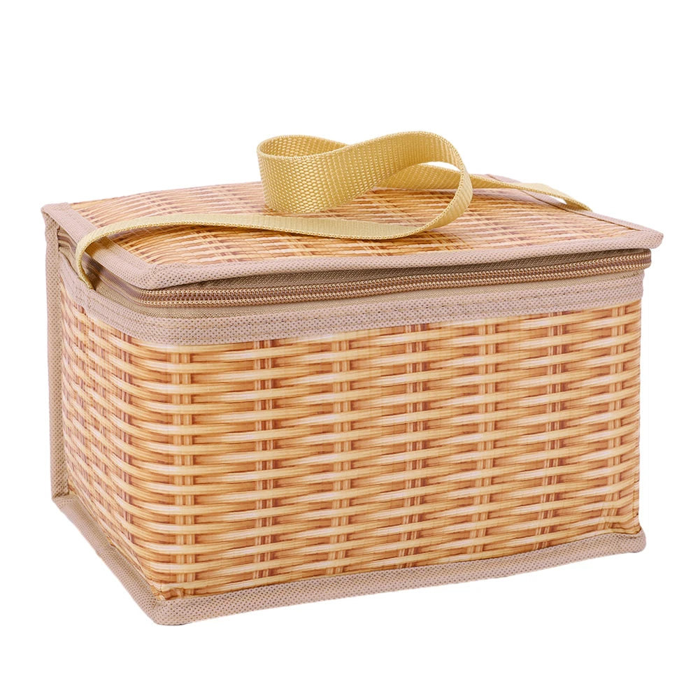 Wicker Rattan Outdoor Camping Picnic Bag Portable Waterproof Tableware Insulated Thermal Cooler Food Container Basket for Picnic - Premium  from Lizard Vigilante - Just $16.99! Shop now at Lizard Vigilante