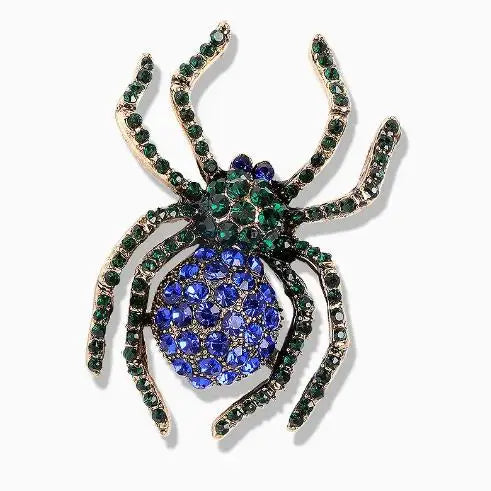 Venom Stage Spider Brooch – Giant Crystal Punk Insect Pin with Pearl Shockwave