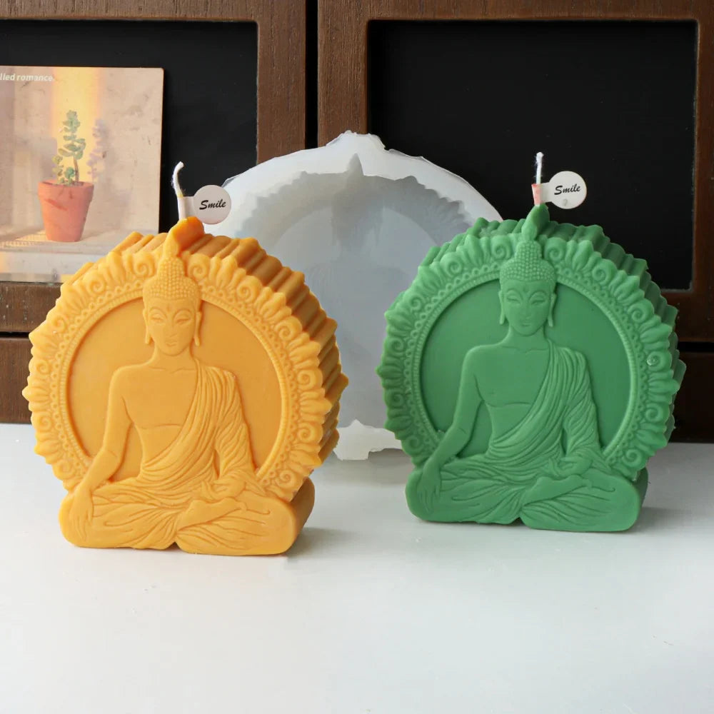 Sakyamuni Buddha Statue Portrait Candle Silicone Mold Amitabha Meditating Tathagata Sculpture Resin Soap Plaster Tool Home Decor