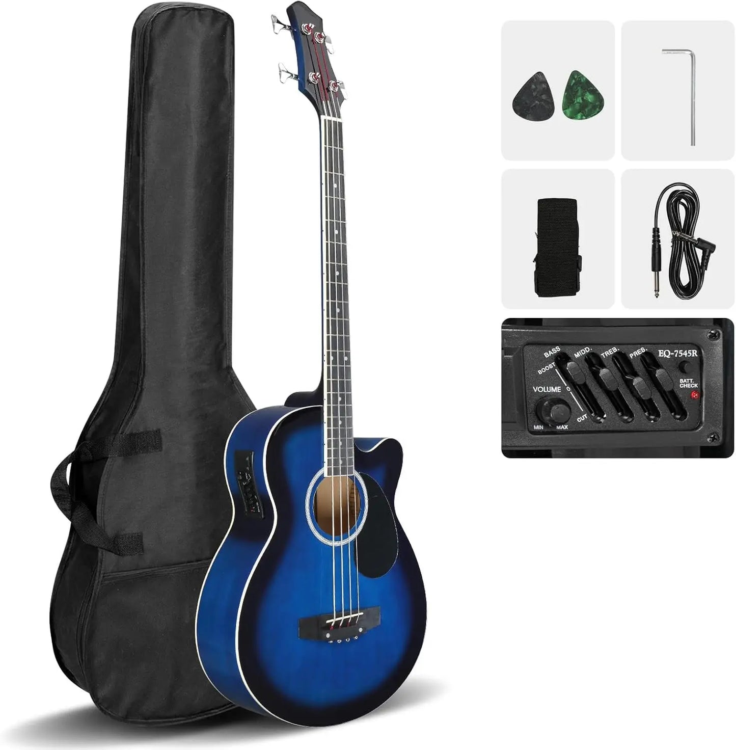 4 String Acoustic Bass Guitar, Full Size Bass Guitar Kit with Portable Guitar Bag, Premium Cable,Wrench, Strap, Plectrum (Black) - Premium  from Lizard Vigilante - Just $162.99! Shop now at Lizard Vigilante