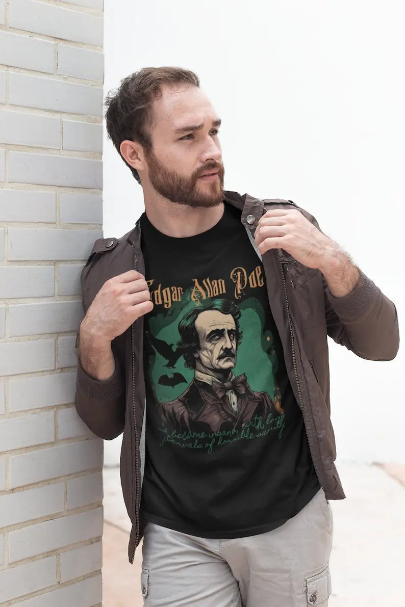 Edgar Allan Poe Horror T-Shirt – Casual Unisex Cotton Tee for Everyday Wear - Premium T-Shirt from Lizard Vigilante - Just $27.99! Shop now at Lizard Vigilante