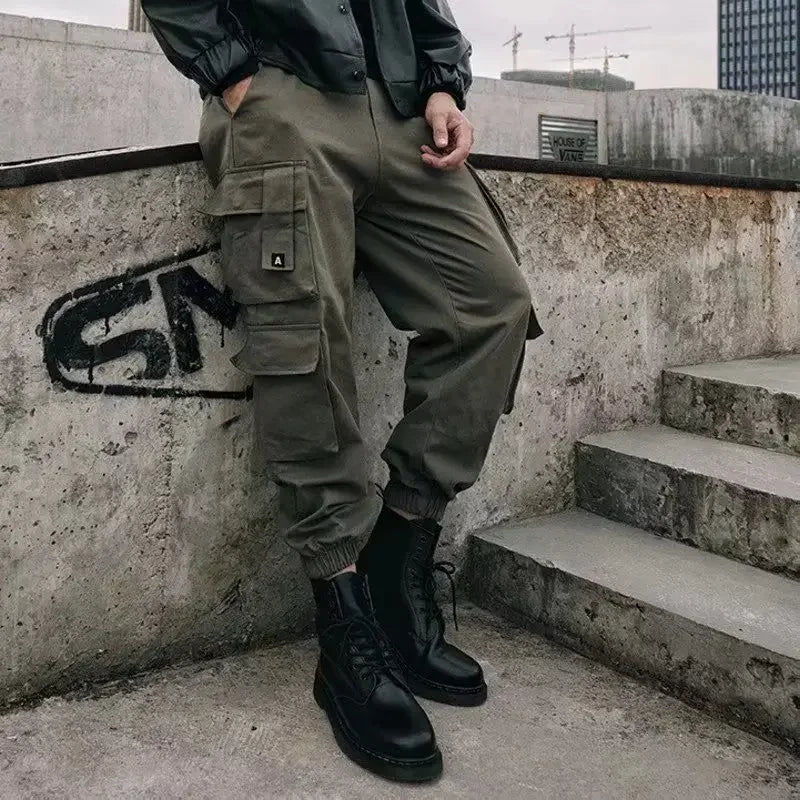 Men's Multi-Pocket Cargo Pants – Korean Style Techwear Biker Trousers for Autumn - Premium pants from Lizard Vigilante - Just $39.92! Shop now at Lizard Vigilante