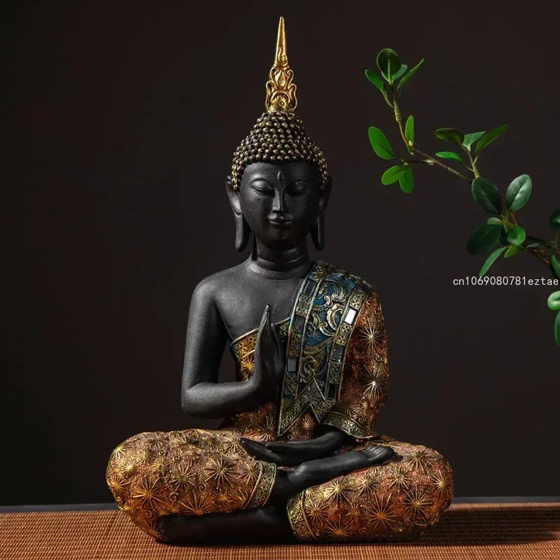 Large Buddha Statue Thailand Buda Buddha Sculpture Green Resin Handmade Buddhism Hindu Fengshui Figurine Meditation Home Decor
