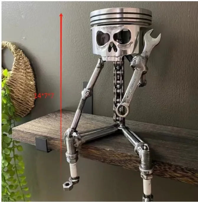 Carved Piston Skull Face Sculpture Resin Skull Artwork Statue Crafts Home and Office Personalised Desktop Decoration Ornaments