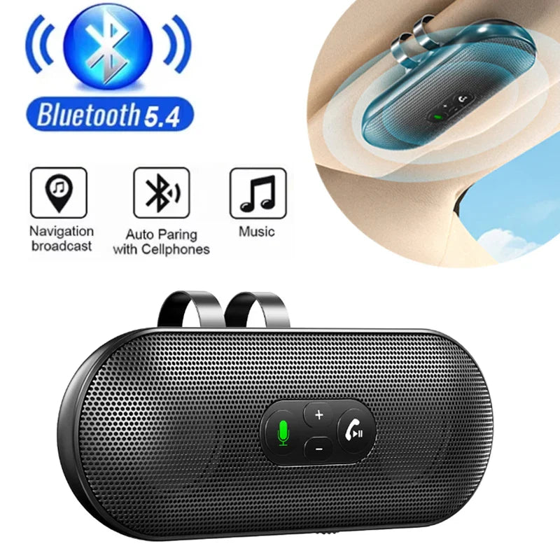 Bluetooth 5.4 Speaker Handsfree Car Kit Sun Visor Clip Wireless Audio Receiver Speakerphone Loud Music Player Dual Microphone