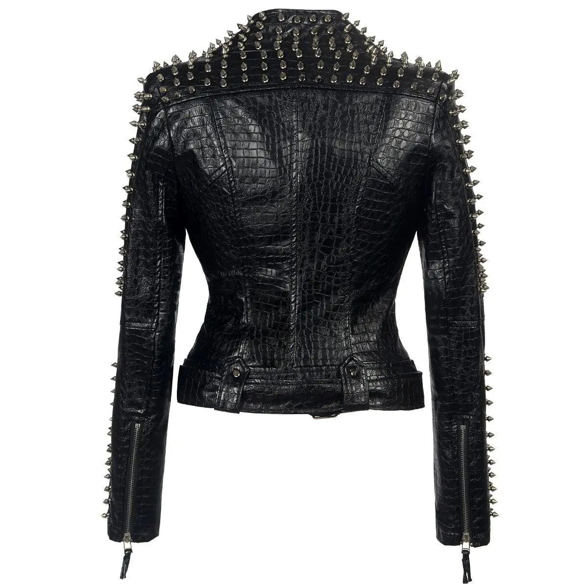 Winter Multi Rivet Short PU Leather Coat Long Sleeve Jacket Fashion Women Punk Rock Black Leather Clothing - Premium leather jacket from Lizard Vigilante - Just $175.99! Shop now at Lizard Vigilante