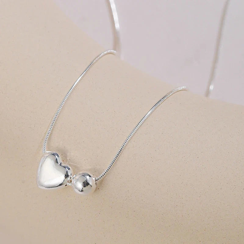 925 Sterling Silver Necklace Simple Heart Love Ball Elegant Geometric for Women Girl Jewelry Gift Dropshipping Wholesale