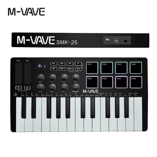 M-VAVE Portable MIDI 25-Key USB MIDI Keyboard Controller with 8 Backlit Drum Pads 8 Knobs 8 RGB Music Keyboard Instruments - Lizard Vigilante