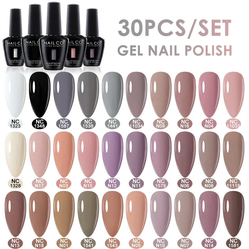 NAILCO 30pcs All-Season Gel Nail Polish Set Nude Pink White Semi Permanent Soak Off UV Gel Manicures DIY Painting Gel Varnish