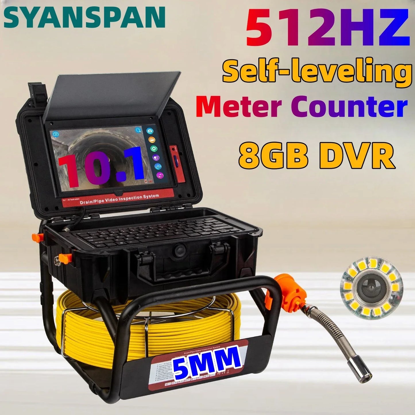Pipe Inspection Camera 10.1inch1080P Screen,SYANSPAN Sewer Endonscope Self-Leveling 512HZ Sonde/Transmitter Meter Counter 30/50M