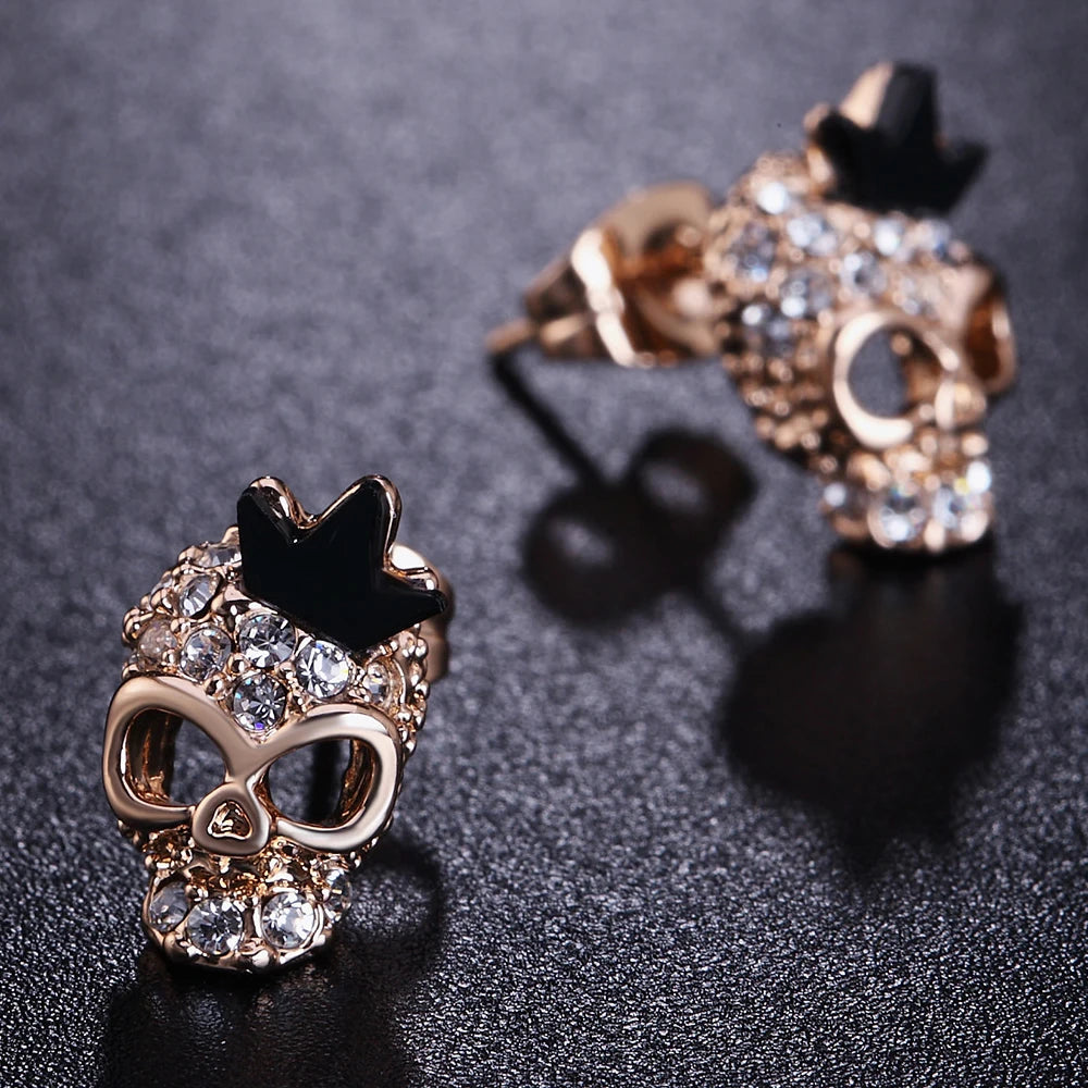 DEATH KISS // Gothic Skull Stud Earrings – Black Rose Gold Crystal Punk Jewelry for Women & Men - Premium skull studs from dsers - Just $5.99! Shop now at Lizard Vigilante