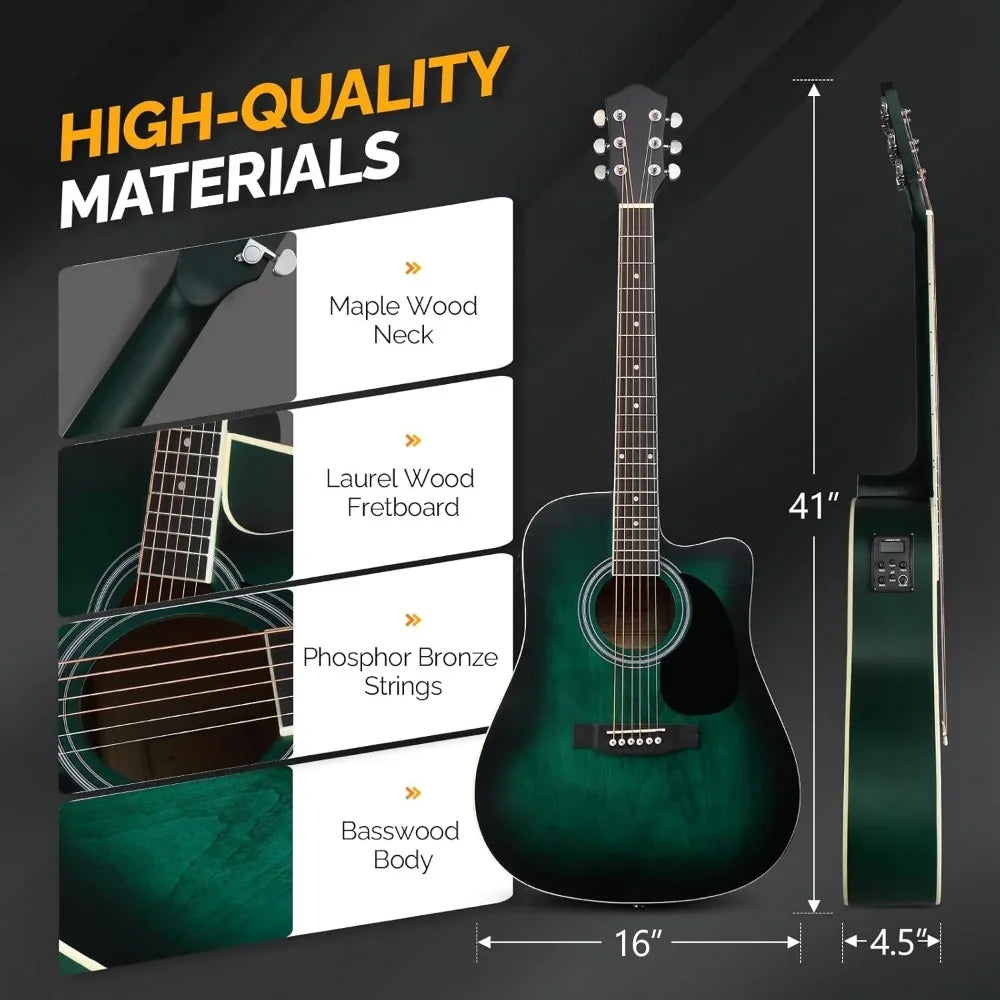 Full Size 6 Strings Acoustic Electric Guitar Beginner Kit w/ 15W Amp,w/Inbuilt Tuner, Bag, Strap, Picks, Strings - Premium  from Lizard Vigilante - Just $176.99! Shop now at Lizard Vigilante