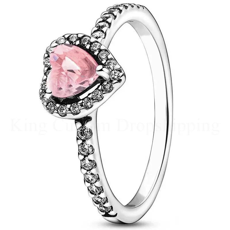 New Colored Crystal 925 Sterling Silver Ring Exquisite Women Shiny Heart Series Simple Ring Valentine's Day Gift for Lovers