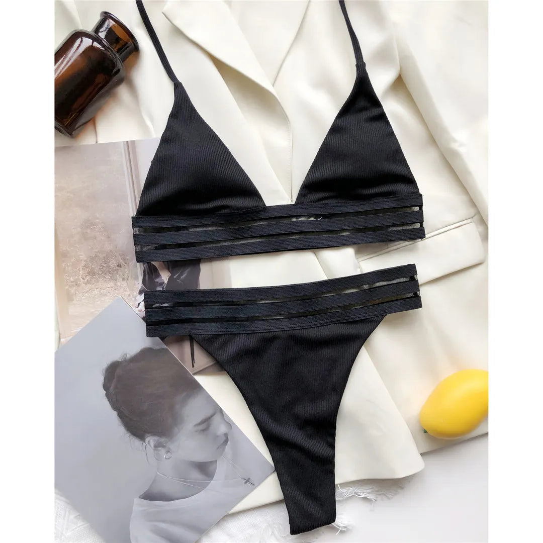 New Sexy Halter Ribbed Female Swimsuit High Waist Bikini Women Swimwear Two-pieces Bikini set Bather Bathing Suit Swim V3064SW - Premium  from Lizard Vigilante - Just $21.99! Shop now at Lizard Vigilante