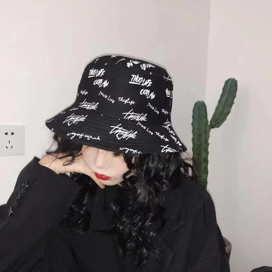 Double-sided Wear Bucket Hats for Men Women Japanese Graffiti Letter Outdoor Sun Caps Unisex Wide Brim Foldable Fisherman Gorrs - Premium  from Lizard Vigilante - Just $5.99! Shop now at Lizard Vigilante