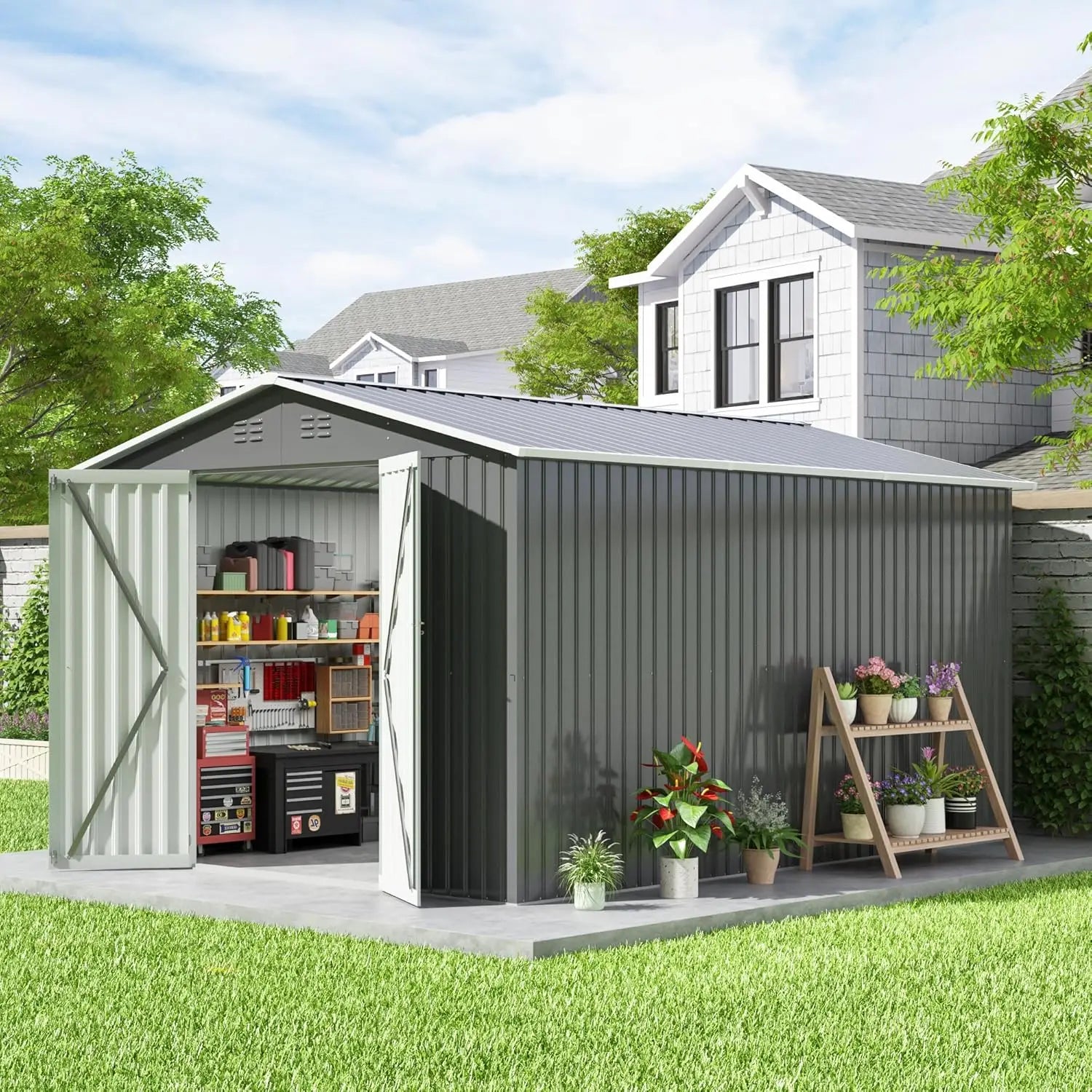 10x12 FT Outdoor Storage Shed, Large Metal Tool Sheds | Weatherproof, Durable, and Secure - Premium shed from Lizard Vigilante - Just $599.99! Shop now at Lizard Vigilante