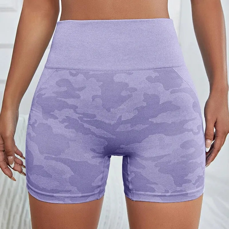 Yoga Trendy Camo Print Wideband Waist Sports Shorts - Premium yoga shorts from Lizard Vigilante - Just $22.88! Shop now at Lizard Vigilante