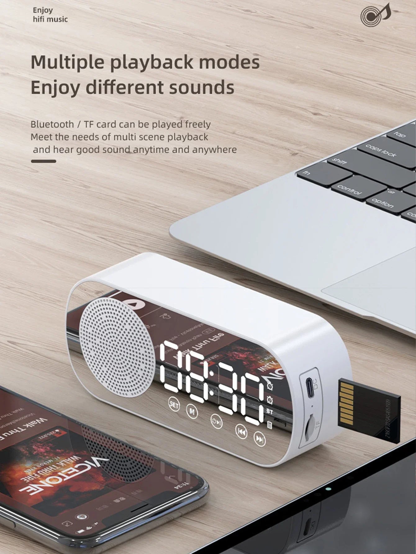 Wireless Bluetooth Speaker, Multi-functional Loud Subwoofer Clock, Mini AI Smart Alarm Clock Speaker