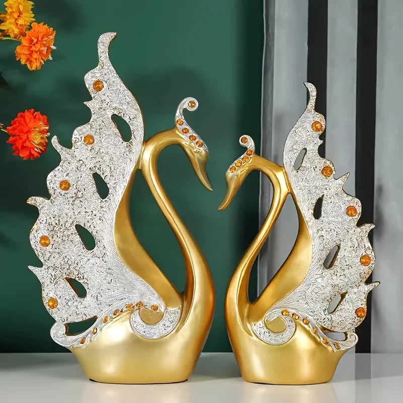 2 pieces/set of modern swan high-end crafts statue decoration, living room wine cabinet, Christmas decorations