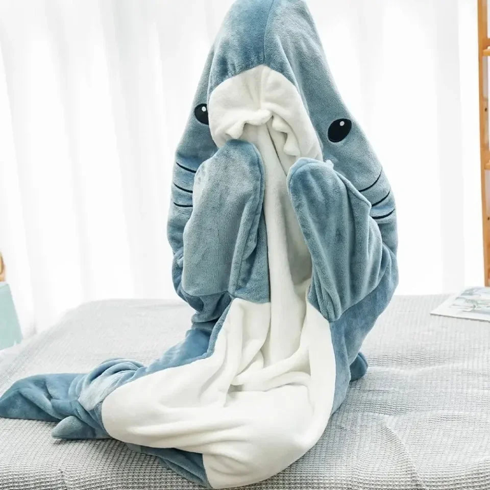 Shark Blanket Adult Cartoon Sleeping Bag Pajama Hooded Warm Flannel Funny Homewear Shark Onesie Sleeping Bag Winter Warm Blanket