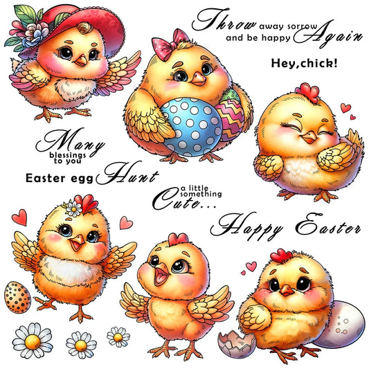 Mangocraft Easter Cartoon Chickens Cutting Dies Clear Stamp DIY Scrapbooking Metal Dies Silicone Stamp For Cards Albums Decor