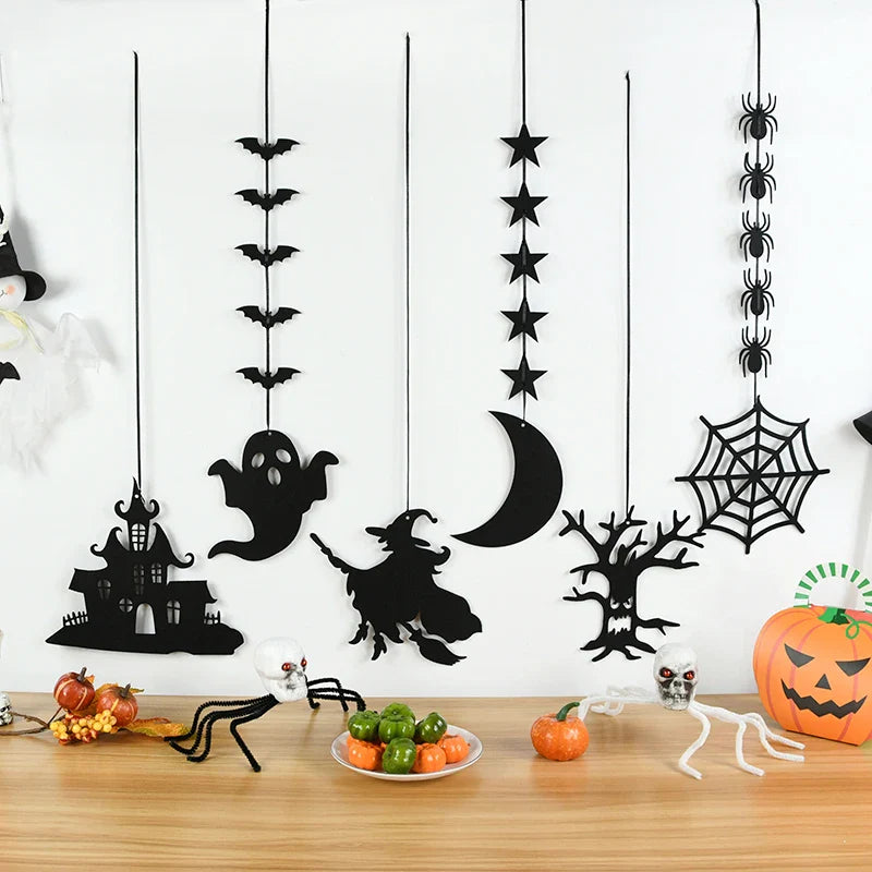 1set Halloween Decoration Banner Bunting Scary Spider Ghost Bat Hanging Garland Pull Flag Pendant For Halloween Party Home Decor