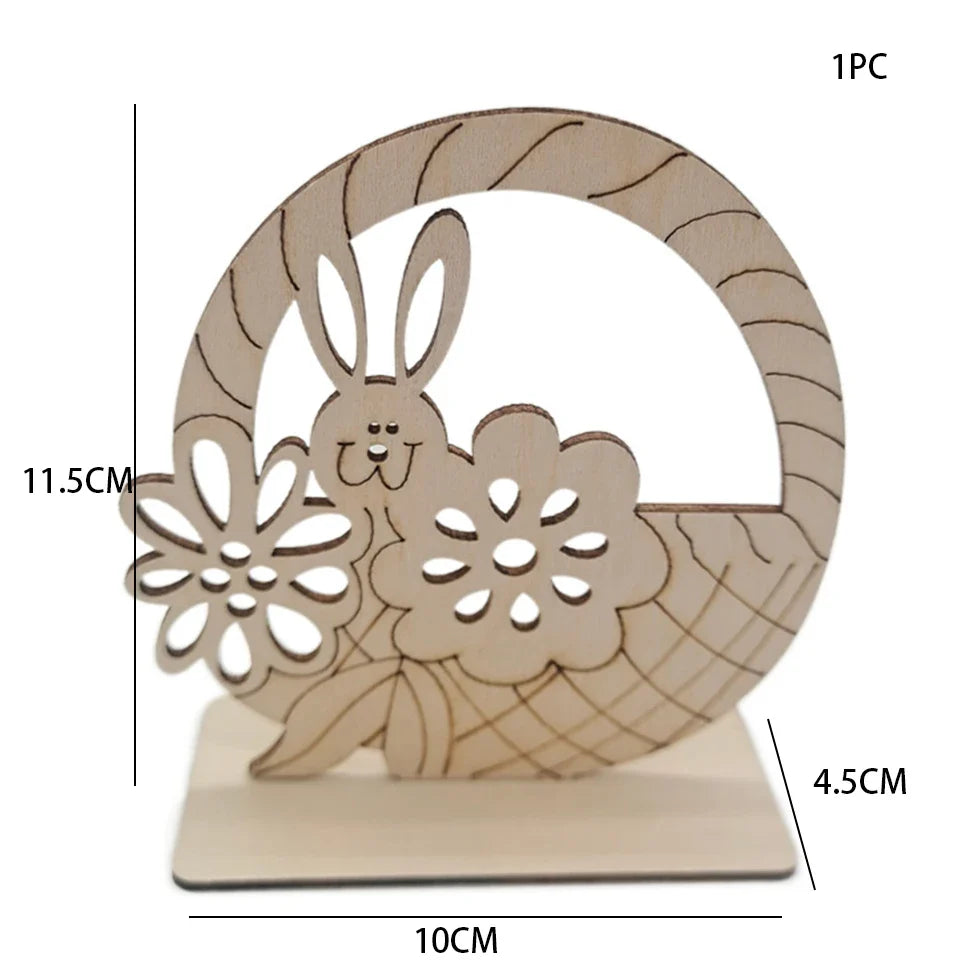 1pc Easter Wooden Egg Ornament Hollowed Rabbit Crafts For Easter Home Table Decorations Kids Handmade DIY Painting Gifts Supply