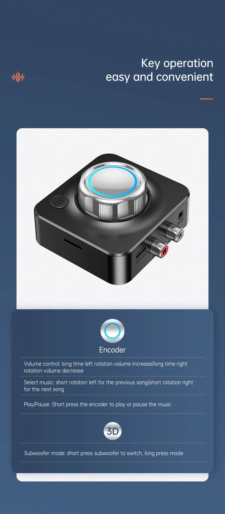 🎶 VAORLO Thunderlink 3D Bluetooth 5.0 Audio Receiver — Dual RCA + AUX HiFi Adapter with Surround Bass, SD Support & Auto Connect