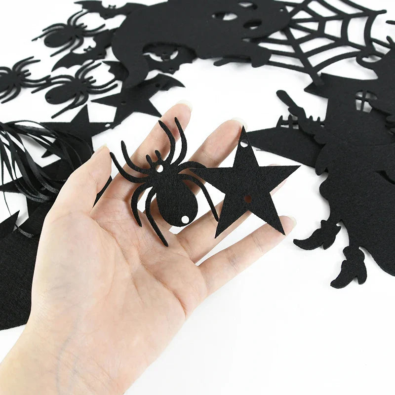 1set Halloween Decoration Banner Bunting Scary Spider Ghost Bat Hanging Garland Pull Flag Pendant For Halloween Party Home Decor