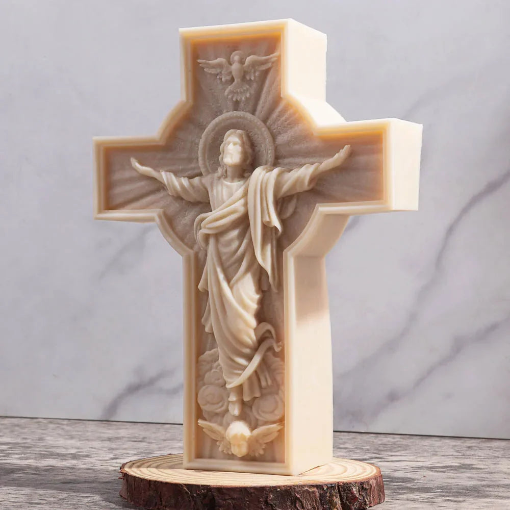 Jesus Cross Sculpture Candle Silicone Mold Human Portrait Abstract Scented Candle Plaster Resin Mould Greek Mythology Home Decor