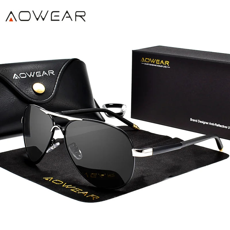 AOWEAR Men's Aviators Sunglasses HD Driving Pilot Sun Glasses Men Polarized Aviation Mirror Sunglass for Menl unettes de soleil homme - Premium sunglasses from Lizard Vigilante - Just $38.99! Shop now at Lizard Vigilante