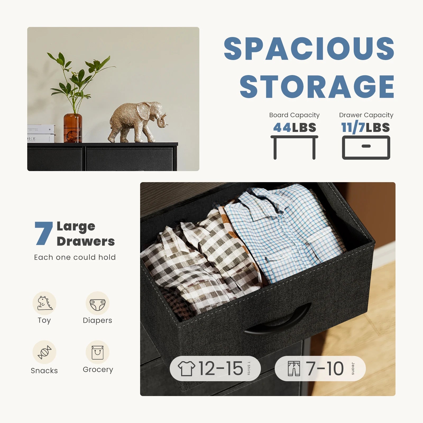 JHK Desser For Bedroom With 7 Fabric Drawers Organizer Storage Closet Chest Clothes For Living Room Display Cabinet Of Furniture - Premium  from Lizard Vigilante - Just $69.99! Shop now at Lizard Vigilante