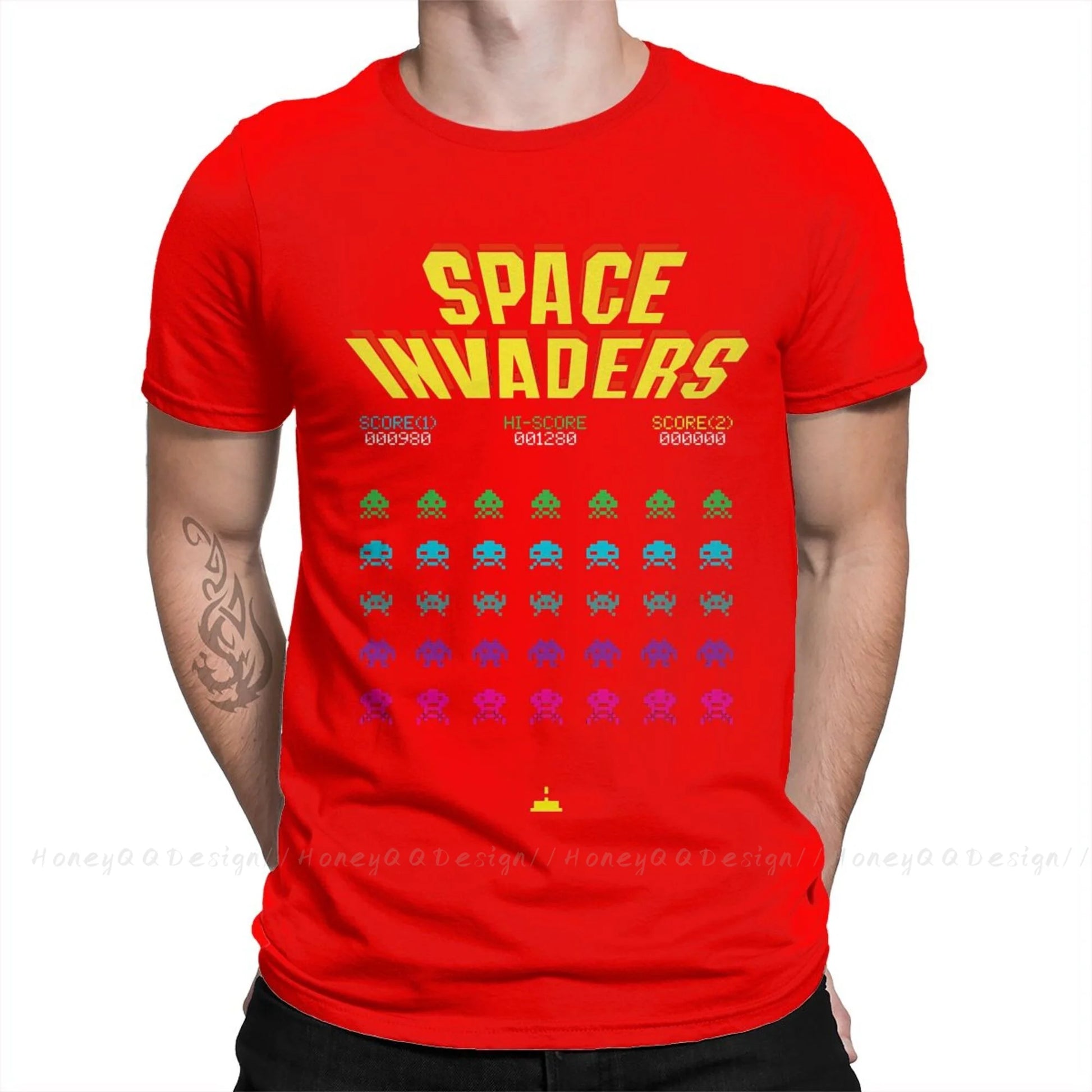 Space Invaders T-Shirt 70s 80s Arcade Game Men 100% Cotton Short Summer Sleeve Casual Plus Size Shirt Adults - Lizard Vigilante