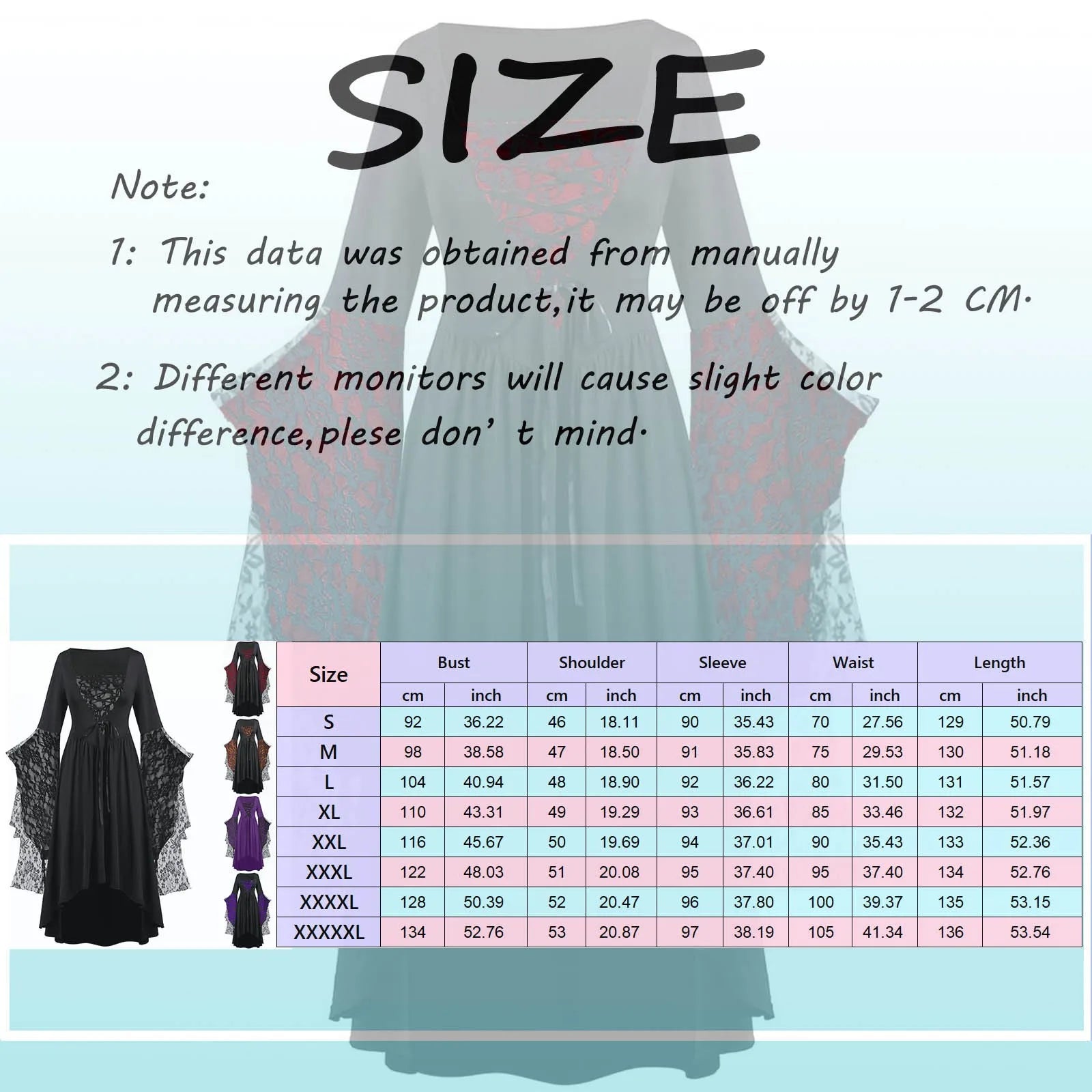 Gothic Clothes For Women Halloween Flare Sleeve Lace Skeleton Punk Dresses Plus Size Retro Medieval Costume Women Gothic Dress - Premium  from Lizard Vigilante - Just $23.99! Shop now at Lizard Vigilante