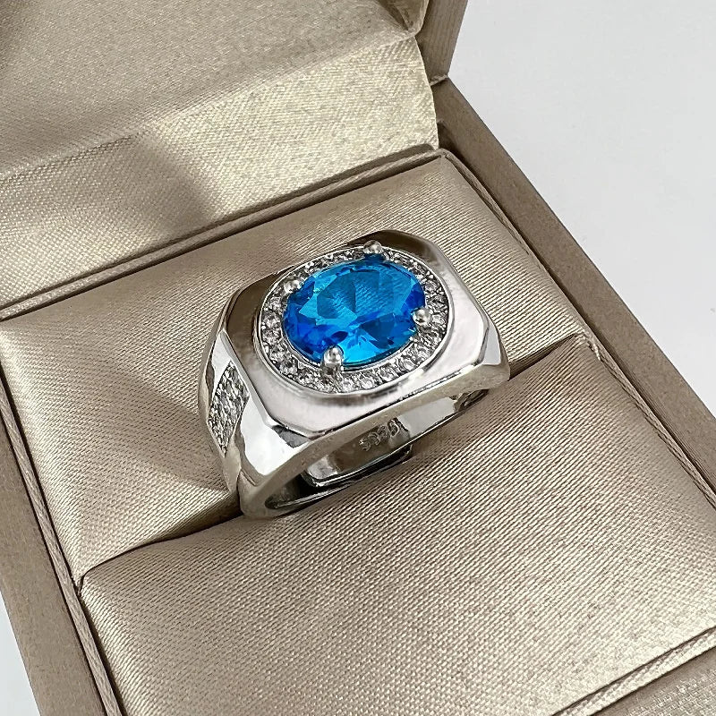Men Ring Adjustable Top Grade Crystal Oval Ring Silver 925 Male Finger Accessories Boyfriend Engagement Accessories