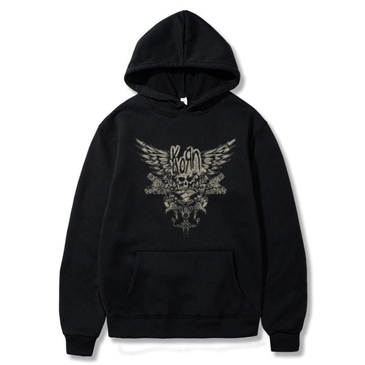 Korn Skull Wings Hoodie – Gothic Rock Metal Band Hoodie for Women & Men - Premium  from Lizard Vigilante - Just $38.88! Shop now at Lizard Vigilante