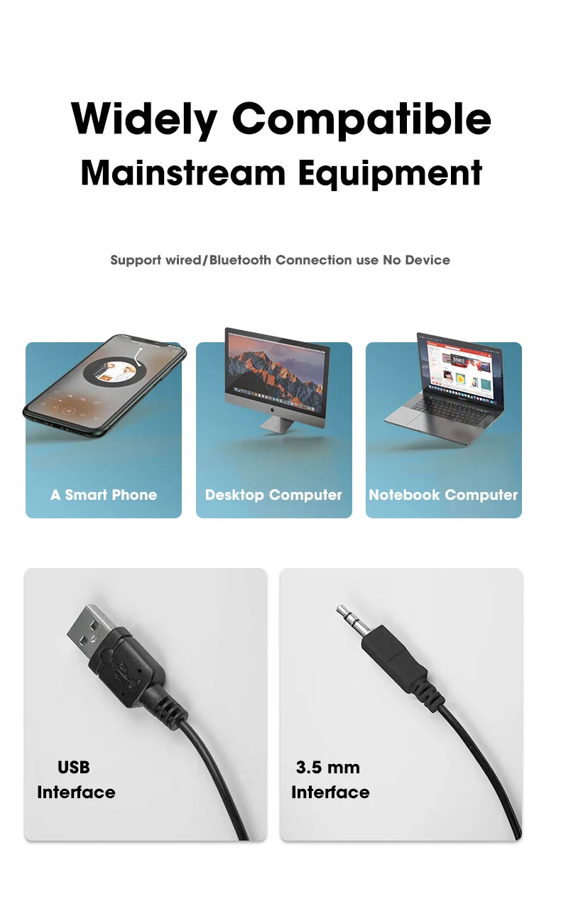 Salange Bluetooth Speaker USB Wired 3.5mm Port Sound Bar for PC Game Console Smartphone Laptop Tablet Black Desk Set Long