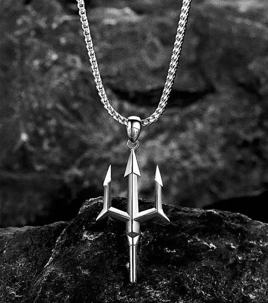 Fashionable Neptune Poseidon Trident Metal Pendant Necklace Men's Biker Gothic Rock Motorcycle Fashion Jewelry Gift - Lizard Vigilante