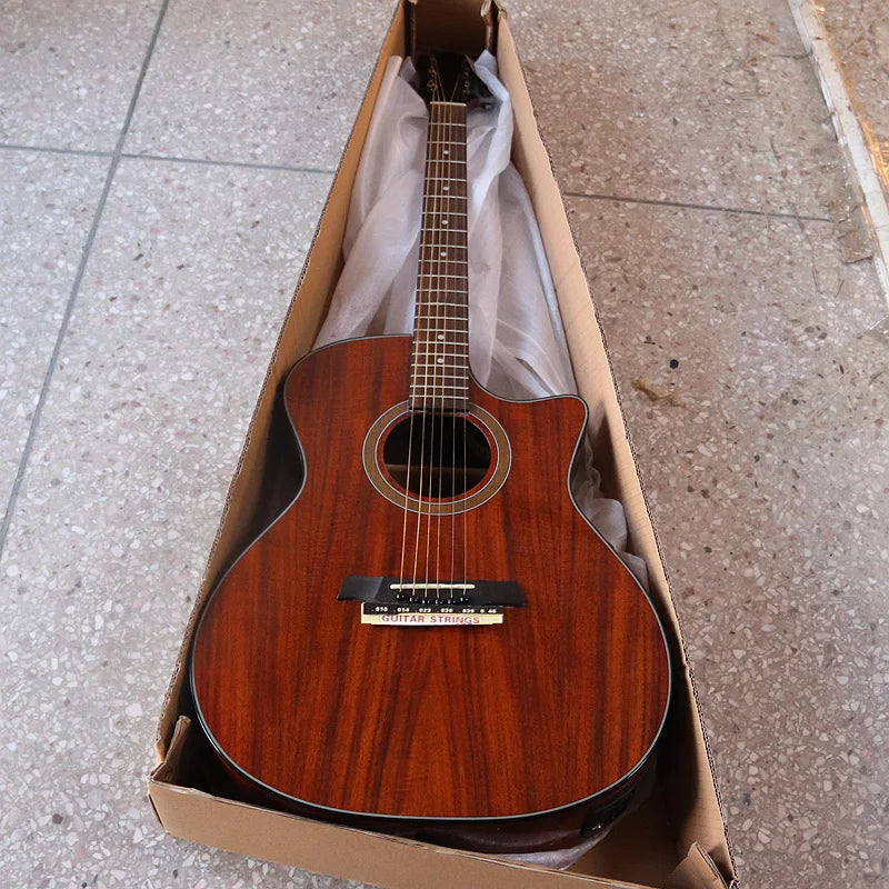 40 Inch Hickory Wood Acoustic Electric Guitar – 6 String Matte Finish Folk Rock Instrument With Technical Wood Fingerboard