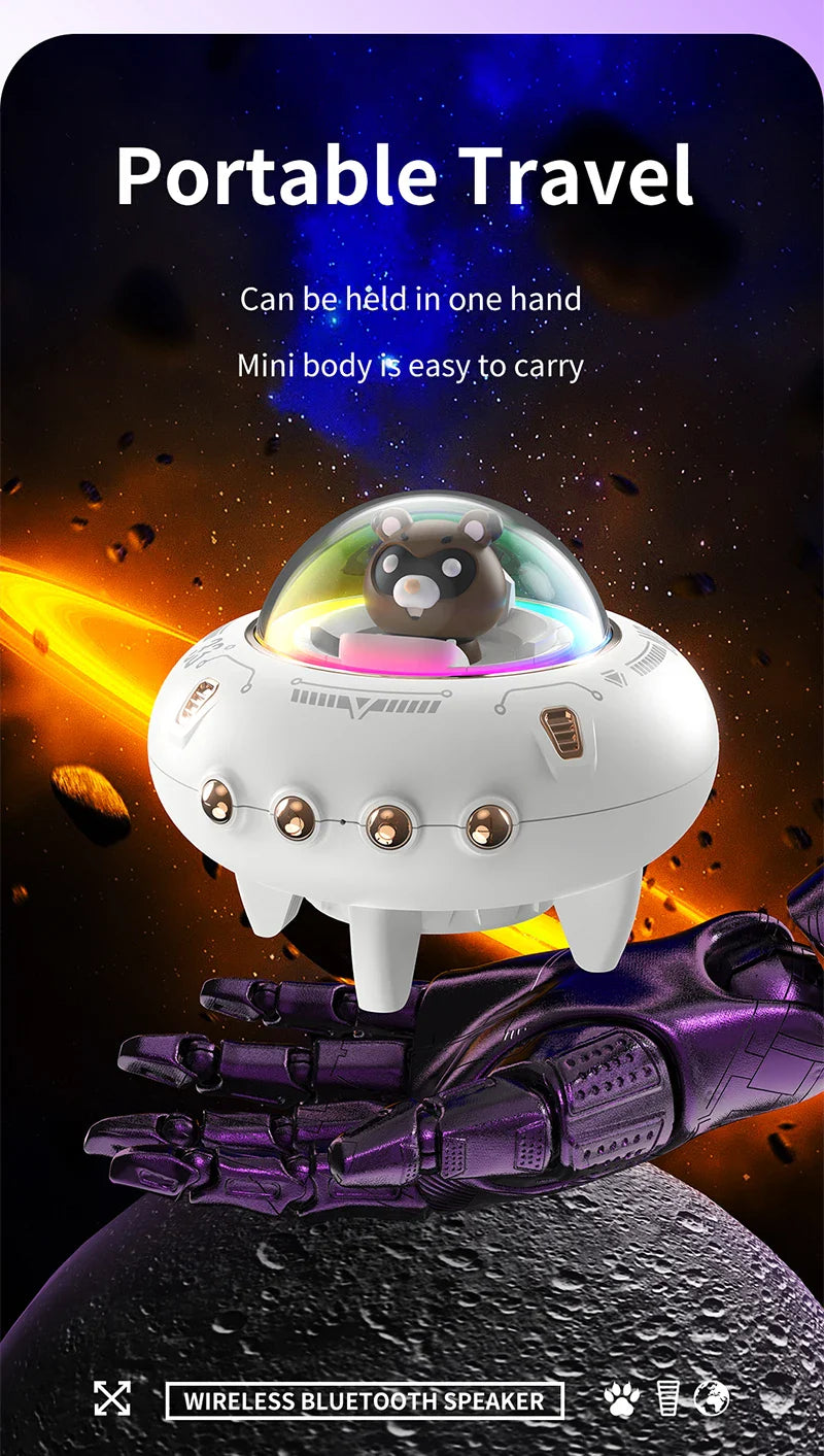 New Mini Computer Speaker Portable Bluetooth Speaker RGB LED Light UFO Spaceship Audio Wireless Speaker Best Gift Support TF