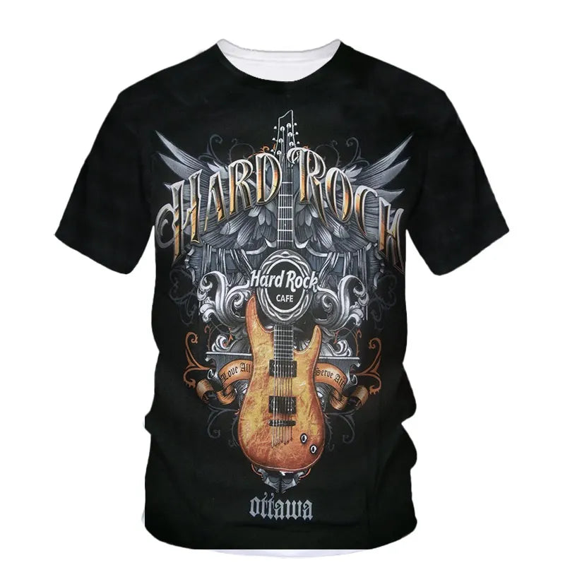 Fashion Trend Rock Music Guitar Boy Fashion Brand Creative 3d Printed Round Neck Shirt Short Sleeve T-Shirt Plus Size Clothing - Premium guitar shirt from Lizard Vigilante - Just $23.99! Shop now at Lizard Vigilante