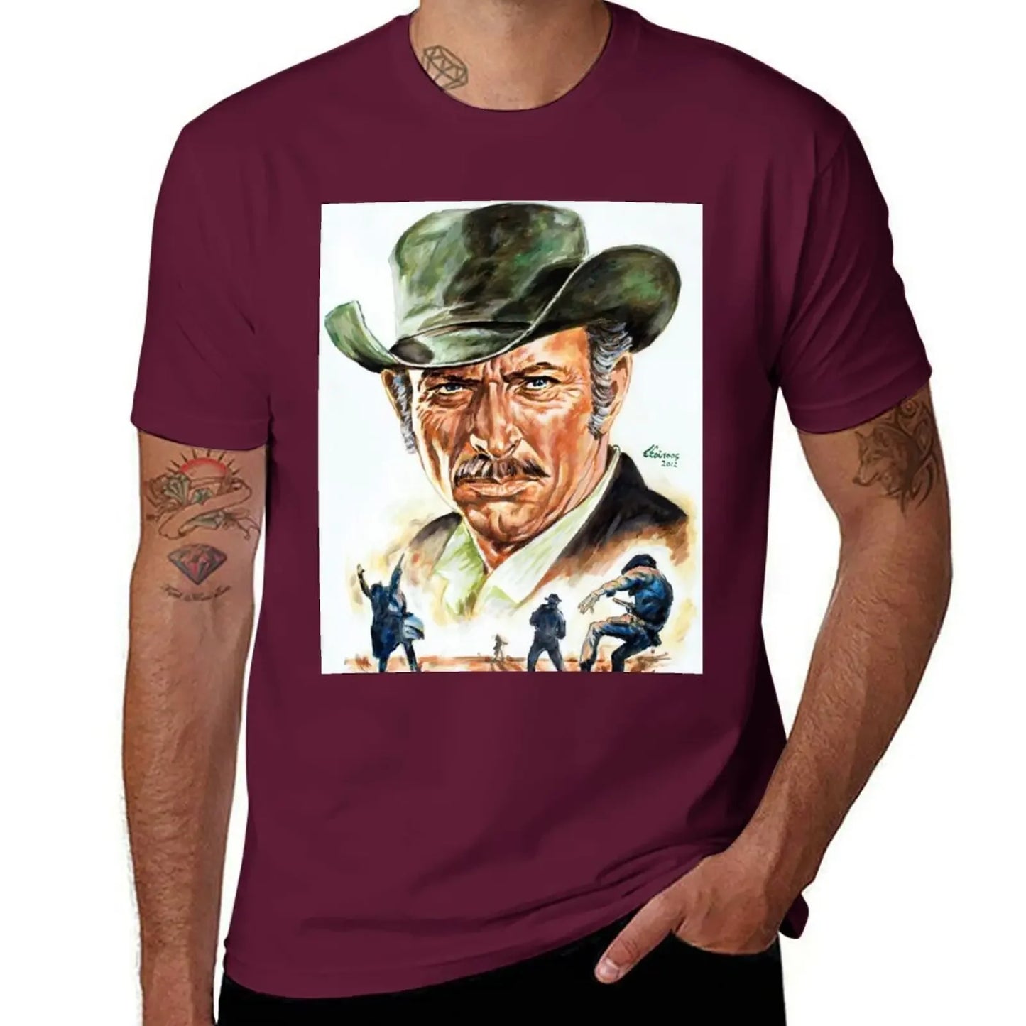 Lee Van Cleef Graphic Portrait T-Shirt | Men's Anime-Inspired Designer Short Sleeve Tee - Premium T-shirt from Lizard Vigilante - Just $24.99! Shop now at Lizard Vigilante